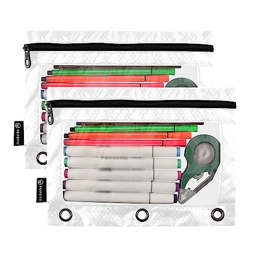 MCHIVER White Pencil Pouch for 3 Ring Binder Pencil Pouches with Zippers Clear Window Binder Pockets Pencil Bags for Office Daily Work 2 Packs - color: White