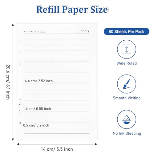 SAYEEC Refill Paper Loose Leaf Lined Paper for A5 Planner Organizer, 80 Sheets 6 Holes Ring Binder Planner for Journals Notebooks Diaries Inserts (3 Pack Refillable Loose Leaf) - color: 3 Pack Refillable Paper