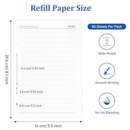 SAYEEC A5 Refill Paper Loose Leaf Lined Paper for A5 Planner Organizer 6 Holes Ring Binder Planner for Journals Notebooks Diaries Inserts, 80 Sheets - color: refillable paper