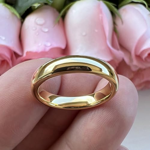 TUTISS 3mm 4mm 5mm 6mm 7mm 8mm 10mm Silver/Gold Tungsten Rings for Men Women Couple Fashion Jewelry Engagement Wedding Bands Domed Polished Comfort Fit - color: 4mm Gold Tungsten