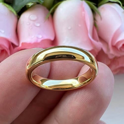 TUTISS 3mm 4mm 5mm 6mm 7mm 8mm 10mm Silver/Gold Tungsten Rings for Men Women Couple Fashion Jewelry Engagement Wedding Bands Domed Polished Comfort Fit - color: 4mm Gold Tungsten