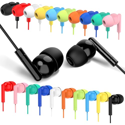 100 Pack Bulk Earbuds for Kids Classroom School Library,Individually Bagged,Wholesale Students Wired in Ear Earphones with 3.5 mm Jack for Computer Chromebook Laptop PC (HTC003,Mixed Colors) - size: 100 PACK