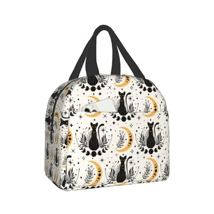 Nerxy Boho Cat Insulated Lunch Bag Cute Cats Magic Moon Witchy Lunch Box Containers Animal Reusable Soft Meal Tote Bag Kit Lunchbox for Women Kids Adults Work School Office Picnic Beach 8x5x8.5inch - color: boho cat