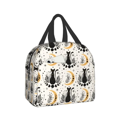 Nerxy Boho Cat Insulated Lunch Bag Cute Cats Magic Moon Witchy Lunch Box Containers Animal Reusable Soft Meal Tote Bag Kit Lunchbox for Women Kids Adults Work School Office Picnic Beach 8x5x8.5inch - color: boho cat