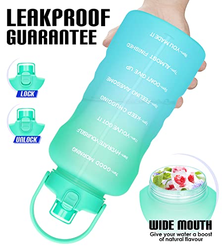 HydroPal 1 Gallon Water Bottles with Straw, 128 oz Water Bottle BPA Free Innovative 2-IN-1 Lid Gym Bottle with Times to Drink Motivational, Large for Sports Fitness Camping Water Jug （13.8X5.5 inch） - color: Summer Coast