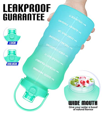 HydroPal 1 Gallon Water Bottles with Straw, 128 oz Water Bottle BPA Free Innovative 2-IN-1 Lid Gym Bottle with Times to Drink Motivational, Large for Sports Fitness Camping Water Jug （13.8X5.5 inch） - color: Summer Coast