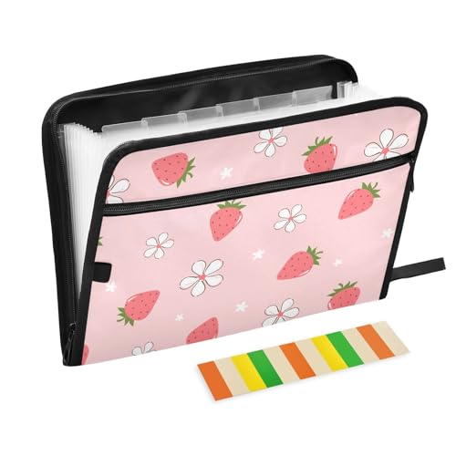 Strawberry Cute Flower File Folders,Plastic Folders with 13 Pockets,Expandable File Folder for Documents School Students Office,Aesthetic Folder with Labels A4 Letter Size - color: Multi 10