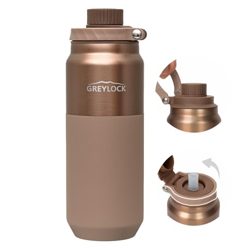 Greylock 20 oz Insulated Water Bottle with Straw Lid, Reusable Stainless Steel Sports Water Bottles with Foldable Handle, Leak Proof, Double-Wall Vacuum Insulation, 24 Hours Cold (Sunset Bronze) - color: Sunset Bronze, size: 20 Ounces