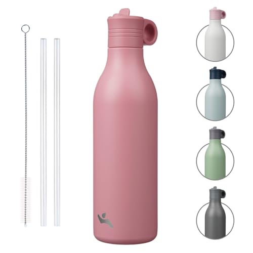 Konokyo 25oz Insulated Travel Water Bottle with Straw, Pink | Stainless steel, BPA free, leak proof, double wall, dishwasher safe. Reusable for gym, workouts, and daily use - color: Pink, size: 25 Ounces
