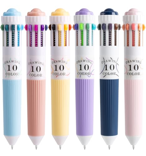 6 Pack Multicolor Pens, 10-in-1 Colored Ballpoint Pen, 57 Colors, 0.8mm Fine Point Smooth Writing, Retractable Ballpoint Pens for Office School Students Teens - color: 6PCS-57 Colored Multicolor Ballpoint Pen