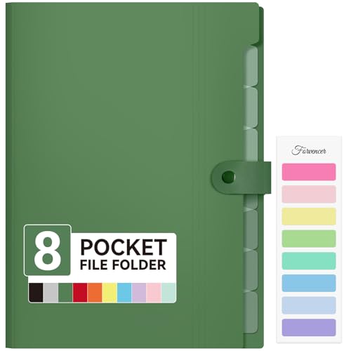 Forvencer Expanding File Folder with 8 Pocket, Letter Size Accordion File Organizer, Portable Folders for Documents, Cute Paper Organizer, Filling Products for School Office Supplies, Dark Green - color: Dark Green