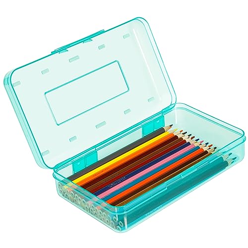 Pencil Box, Large Capacity Pencil Case, Plastic Pencil Boxs for Kids Girls Boys Adults, Hard Crayon Box Storage with Snap-Tight Lid for School Office Supplies Green PB36 - color: Green