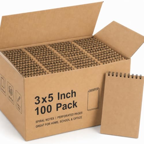 Watersay 100 Pack Small Spiral Notebook Bulk 3x5 Pocket Notepads Memo Pads Mini Blank Sketchbook for School Office Grocery Shopping Lists Doodle Back to School Gift Students Rewards, 50 Sheets (Kraft) - color: Kraft