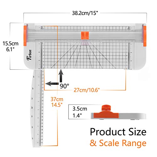Firbon A4 Paper Cutter, 12 Inch Paper Trimmer with Extened Ruler, White | 12 Sheet Capacity | CM & Inch Scale | Spring-Loaded Safe Blade | Cuts Cardstock, Vinyl, Coupons, Labels & Scrapbooking Crafts - color: White
