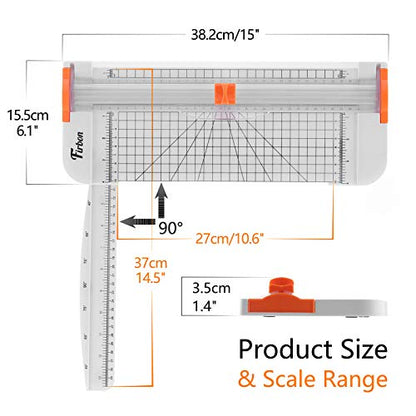 Firbon A4 Paper Cutter, 12 Inch Paper Trimmer with Extened Ruler, White | 12 Sheet Capacity | CM & Inch Scale | Spring-Loaded Safe Blade | Cuts Cardstock, Vinyl, Coupons, Labels & Scrapbooking Crafts - color: White