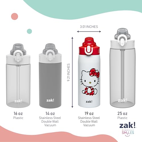 Zak Designs Sanrio Sage Kids Water Bottle For School or Travel, 19oz Stainless Steel Water Bottle With Straw, Handle, and Leak-Proof, Pop-Up Spout Cover (Hello Kitty) - color: Hello Kitty (Sage)