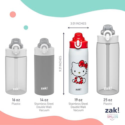Zak Designs Sanrio Sage Kids Water Bottle For School or Travel, 19oz Stainless Steel Water Bottle With Straw, Handle, and Leak-Proof, Pop-Up Spout Cover (Hello Kitty) - color: Hello Kitty (Sage)