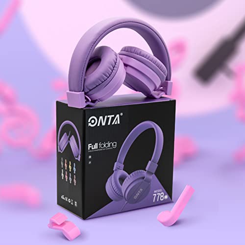 ONTA® Foldable on Ear Headphones for Children, Adjustable Lightweight Earphones for Phones/iPhone/Tablets/iPad/PC/MP3/MP4 (Purple) - color: Purple