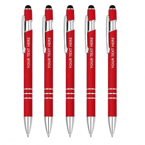Ultima Softex Stylus Pen (5 Pack) – Soft‑Touch Rubberized Metal Pen with Touchscreen Stylus, Chrome Accents & Smooth Writing Cartridge – 5 Custom Engraved Promotional Pens - color: Red