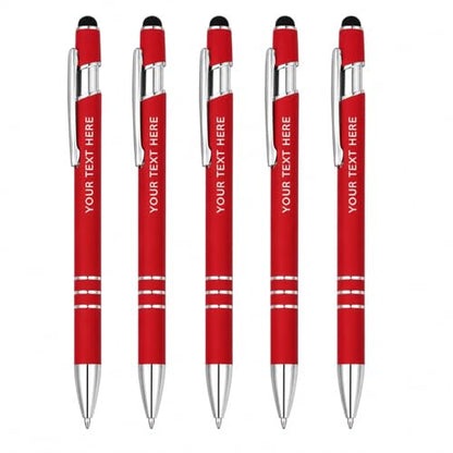 Ultima Softex Stylus Pen (5 Pack) – Soft‑Touch Rubberized Metal Pen with Touchscreen Stylus, Chrome Accents & Smooth Writing Cartridge – 5 Custom Engraved Promotional Pens - color: Red