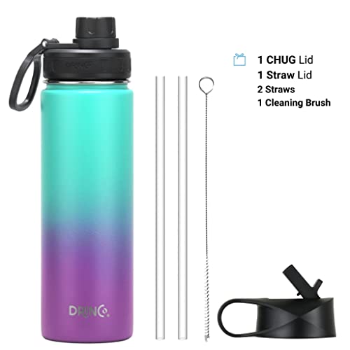 DRINCO Stainless Steel Water Bottle Spout Lid Vacuum Insulated Double Wall Water Bottle Wide Mouth (40oz 32oz 22oz 18oz 14oz) Leak Proof Keeps Cold or Hot (22 oz, 22oz Ombre Fuschia Teal) - color: 22oz Ombre Fuschia Teal, size: 22 Ounces