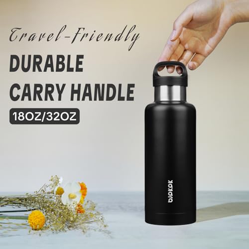 BJPKPK Insulated Water Bottle 32OZ Stainless Steel Water Bottle with Handle Double Walls Vacuum Insulated BPA Free Flask, Black - color: Black, size: 32 Ounces