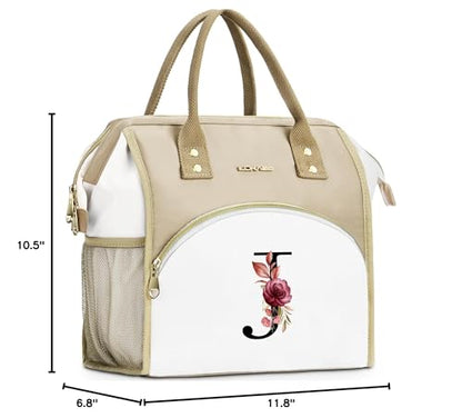 Initial Lunch Bag Women, Cooler Insulated Lunch Box for Girls, Large Adult Leakproof Lunch Box for Picnic Work, Personalized Tote Bag, Birthday Gifts/Teacher Gifts, Letter J. - color: J