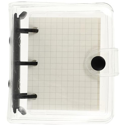 AUTSUPPL Mini Pvc Coil Memo Notebook with 3-hole Binder, Black Cover, 50-page Grid Insert, and Pvc Loose Leaf Pouch for Office and School Use
