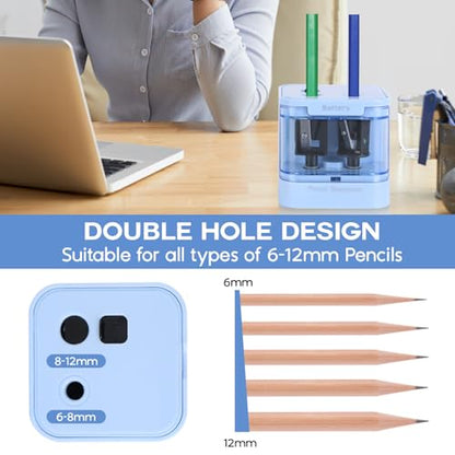 Eagle Electric Pencil Sharpener, Dual Holes, Battery Powered for School/Office/Art, 5s Fast Sharpening, Portable w/Large Shaving Tray & Replaceable Blades, for 6-12 mm Pencils(Blue) - color: Blue