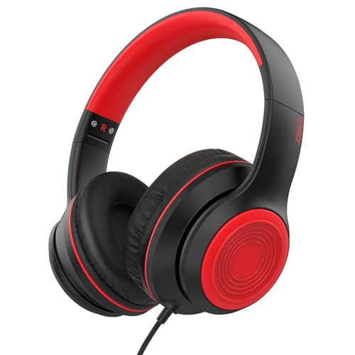 JOMILIN R10 Over-Ear Headphones with Microphone, Lightweight Folding Stereo Bass Headset with 1.5M No-Tangle Cord, Portable Wired Headphones for Smartphone Tablet Computer MP3 / 4 (Black) - color: Black