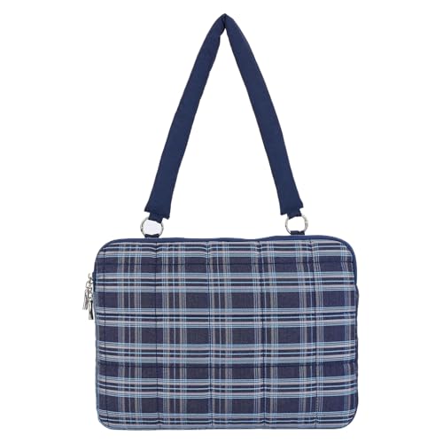 Puffy Quilted Laptop Sleeve 13-15 Inch Cute Plaid Laptop Case with Handle Grid Pattern Soft Protective Laptop Bag for Macbook - color: Blue