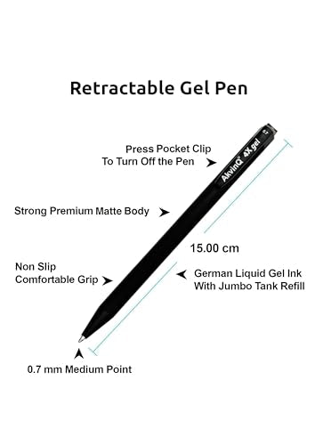 AKVINQ® 4X Gel Retractable Gel Pen | 0.7mm Medium Point | Black Gel Ink Pens | Pack of 12 Pens | Premium Matte Finish | Jumbo Refill - For Journaling, Writing, Note-Taking, Office Supplies. - size: 1 Count (Pack of 12)