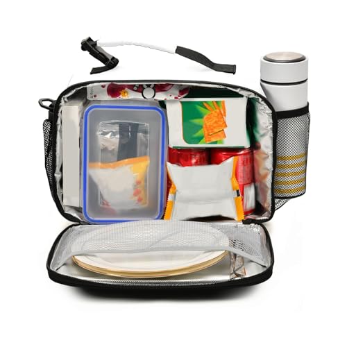 Custom Student Lunch Bag for Boys Girls White Solid Color Personalized Name Lunch Box Insulated Cooler Bag for School Picnic Office - color: Multi30