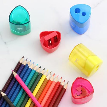 Mr. Pen- Pencil Sharpeners Manual, 24 Pack, Dual Hole, Colorful | Bulk Handheld Pencil Sharpener, Compatible with Standard and Jumbo Pencils, Snap-on Lid, Stainless Steel Blade