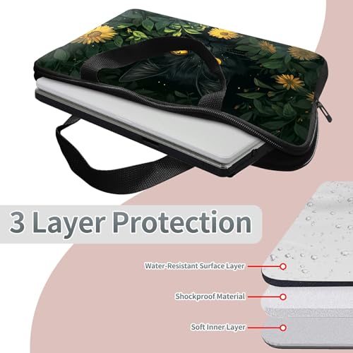 Laptop Sleeve Case Bag 13 inch, Black Cat Sunflowers Slim Carrying Case Durable Handbag Travel Laptop Bag for 13 inch MacBook Air M3/M2/Pro M2/ 13" iPad Pro/Air M4/M2 2024 - color: Black Cat Sunflowers, size: 13 inch