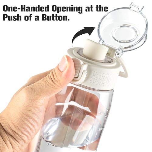 GOPPUS 20oz Kids Water Bottle with Time Marker & Handle, Tritan BPA-Free, Reusable Leakproof Anti-Dust Everyday, Clear Kids Water Bottles For School,Car Travel, Gifts Boys Girls(White) - color: A-clear