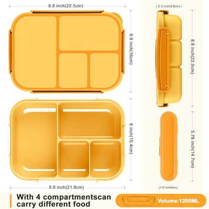 Amathley Lunch Box Kids,Bento Box Adult,Leakproof Lunch Containers for Adults/Kids/Toddler,1200ML-4 Compartments bento Lunch box with Utensil,Microwave & Dishwasher & Freezer Safe (Yellow) - color: Yellow