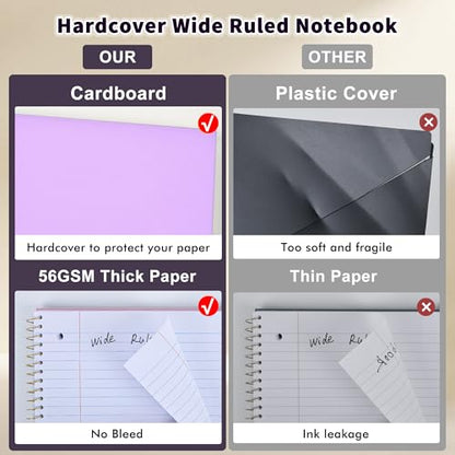 MUAHLIUB Spiral Notebook Wide Ruled Paper 8" x 10 1/2", 1 Subject Spiral Notebook, 3-Hole Punched Perforated Pages Ideal for School, Office, Writing, 95 Sheets Lined Journaling Notebook, Purple - color: Purple