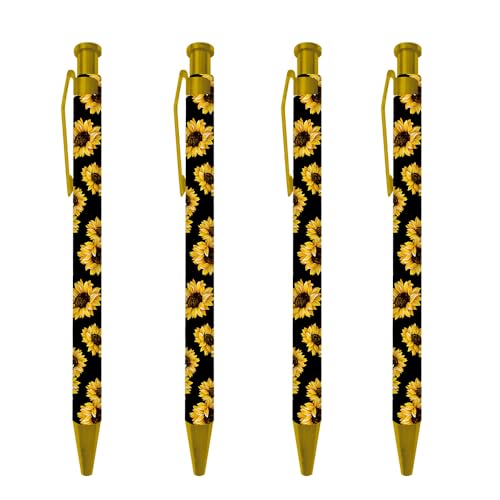 Ballpoint Pen 4Pcs Click Black Ink Metal Retractable 1.0 mm Medium Ballpoint Pens Quick Dry for Office School (Big Sunflowes) - color: Big Sunflowes