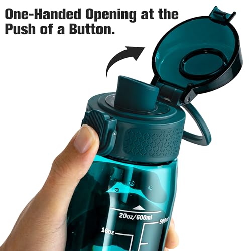 GOPPUS 20oz Kids Water Bottle with Time Marker & Handle, Tritan BPA-Free, Reusable Leakproof Anti-Dust Everyday, Clear Kids Water Bottles For School,Car Travel, Gifts Boys Girls(Dark Green) - color: Dark Green
