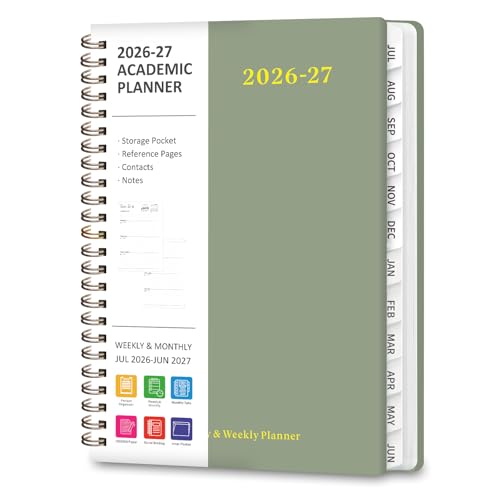 Planner 2026-2027, Weekly and Monthly Academic Year Calendar Planner, July 2026 - June 2027, Daily Agenda Book for Office School Supplies, A5(6.3'' x 8.5'') - color: C-Green, size: 6.3"x8.5"(Jul 2026-Jun 2027)