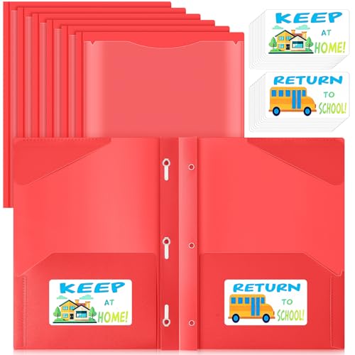 Henoyso 24 Set Take Home Folders with Clear Front Pocket, School-to-Home Communication Folder Bulk for Back to School Classroom, Heavy Duty Plastic Parent-Teacher Homework Folders (Red) - color: Red