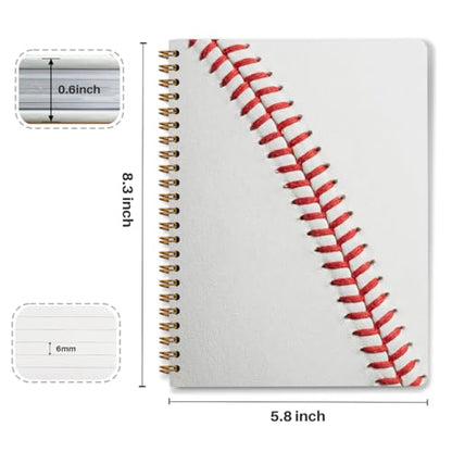 Baseball Print Spiral Notebook, Sport Themed Journal With Red Stitching Pattern, A5 Lined Notebook, Daily Planner Memo Notepad For Classroom Office Home, Unique Gifts for Baseball Fans, 5.8x8.3 Inch - color: Baseball Stitch