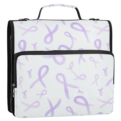 Purple Bow Ribbons Zippered Binder Bag with Shoulder Strap & Handle Waterproof 1.5 Inch 3 Rings Pencil Cases Portfolio Binder Document Storage - color: Purple Bow Ribbons