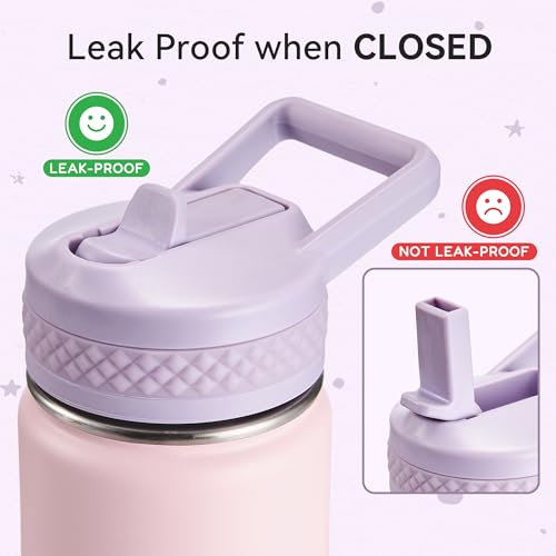 Fijinhom 12 oz Kids Water Bottle, Toddler Water Bottle with Straw, Boys&Girls Bottle for School, 304 Stainless Steel Vacuum Insulated Bottle for Kids, BPA-Free, Leak-Proof, Purple Pink - color: Purple Pink
