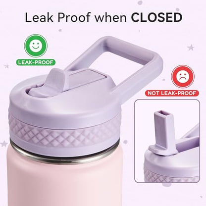 Fijinhom 12 oz Kids Water Bottle, Toddler Water Bottle with Straw, Boys&Girls Bottle for School, 304 Stainless Steel Vacuum Insulated Bottle for Kids, BPA-Free, Leak-Proof, Purple Pink - color: Purple Pink
