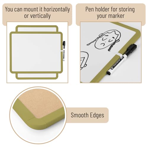 Mr. Pen- Dry Erase Board, 14” x 11” with a Black Dry Erase Marker | Olive Green Frame, Small Mini White Board for Students, Fridge, Wall, Locker, Includes Double Sided Tapes - color: Olive Green