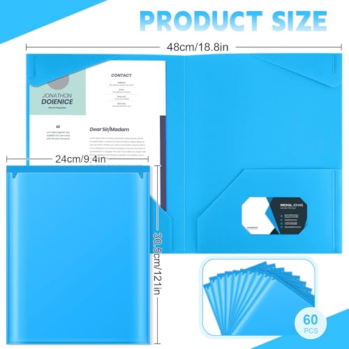 Henoyso 60 Pack Plastic Folders with Clear Front Pockets Bulk Heavy Duty File Folders with 2 Pockets and Card Slot for Student Teacher Back to School Supplies Office Presentation (Sky Blue) - color: Sky Blue