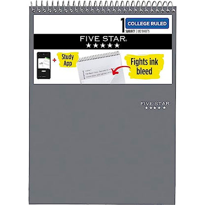 Five Star Top Bound Notebook, 1 Subject, College Ruled Paper, 100 Sheets, 11" x 8-1/2", Color Selected For You, 1 Count (06182)