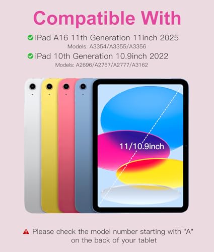 Hamile for iPad 11th 10th Generation Case with Keyboard - 7 Colors Backlit Wireless Detachable Folio Keyboard Cover with Pencil Holder for iPad 11-inch A16 2025 10th Gen 10.9 Inch 2022 (Hot Pink) - color: Hot Pink